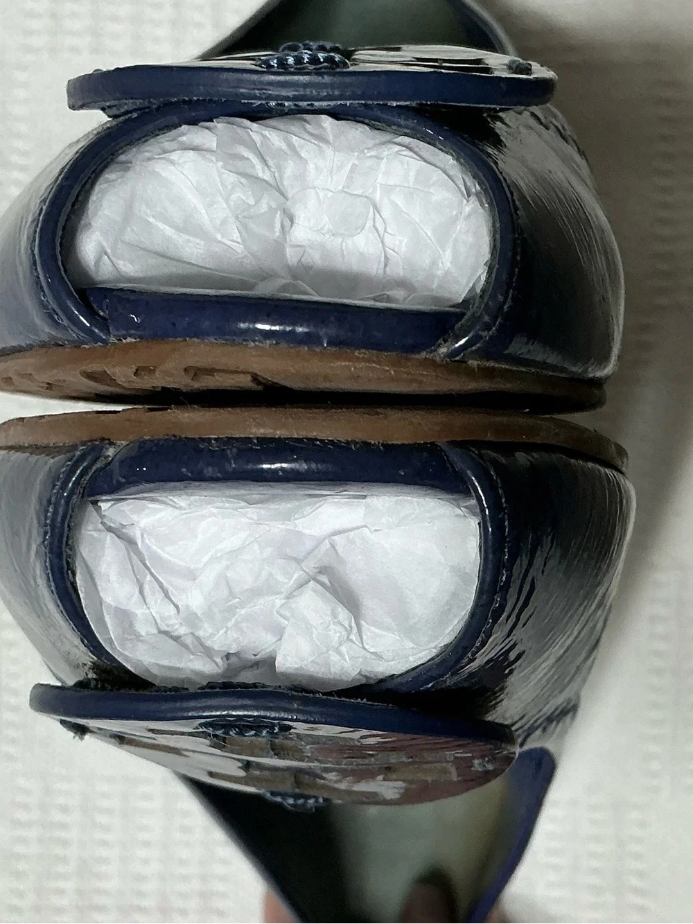 Tory Burch Blue Patent Leather Peep Toe Wedges Pumps Size 7